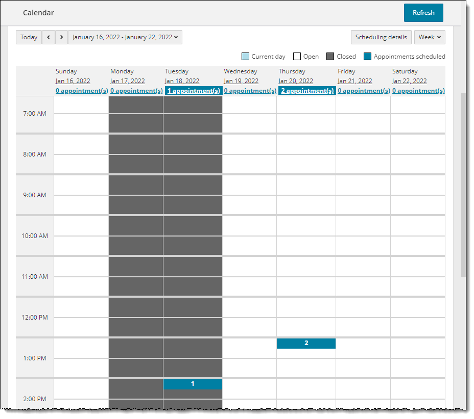 Calendar Weekly view.